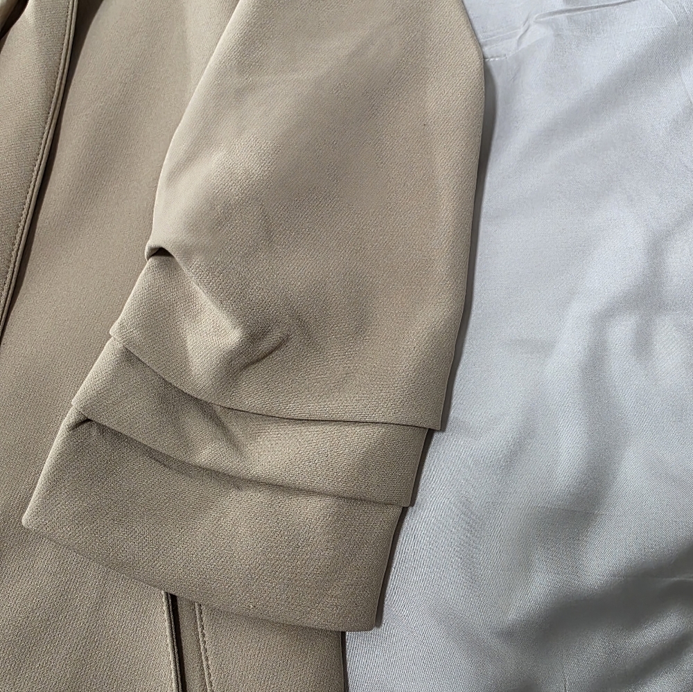 Tahari ASL Neutral Beige Collarless Long Trench Coat - Picture 5 of 7